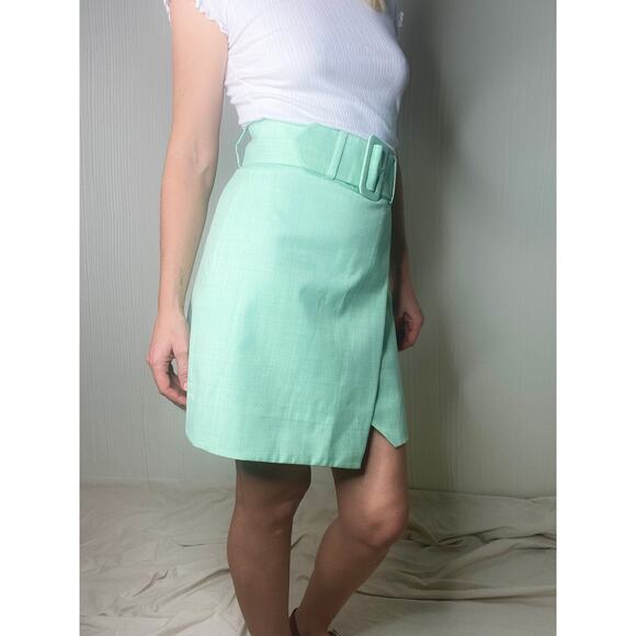 & OTHER STORIES Mint Green Belted Tailored Overlap Mini Skirt US 4 - Picture 9 of 15